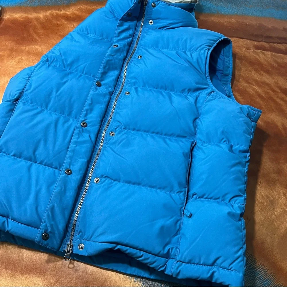 Vintage LL Bean Blue Down Puffer Vest detachable Faux Fur Collar XL